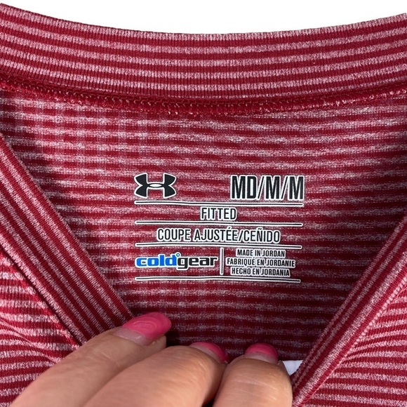 Men’s Under Armour Pullover Cold Gear Fitted Shirt Red Striped Sz M Long Sleeves - Picture 4 of 7